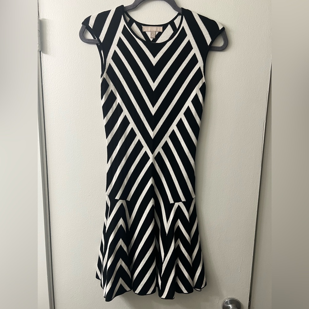 Black and White Graphic Striped Jacquard Fit & Flare Dress